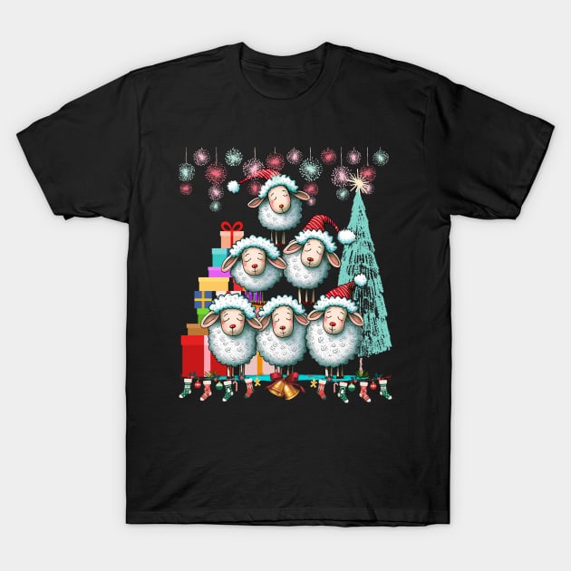 Sheep in Santa Hats T-Shirt by Tee Trendz